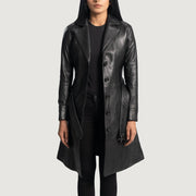 
Moonlight Noir Trench-coat en Cuir pour Femme in Black Sheepskin Leather - Vue de face & silhouette ajustée | Acheter en ligne