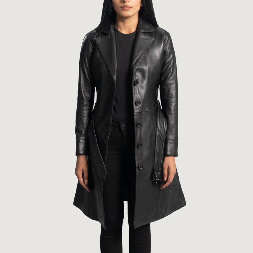 Moonlight Noir Trench-coat en Cuir pour Femme