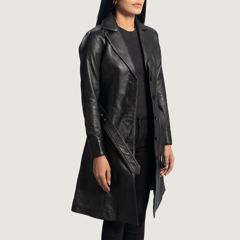 Moonlight Noir Trench-coat en Cuir pour Femme