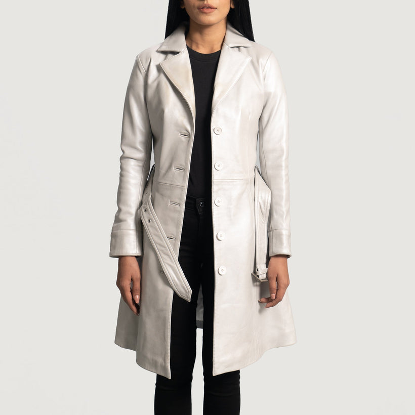 Moonlight Silver Trench-coat en Cuir pour Femme