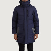 
Vue détaillée of Classic Collar & Zipper With Snap Button Placket Hardware on Moore Bleu Hooded Parka pour Homme