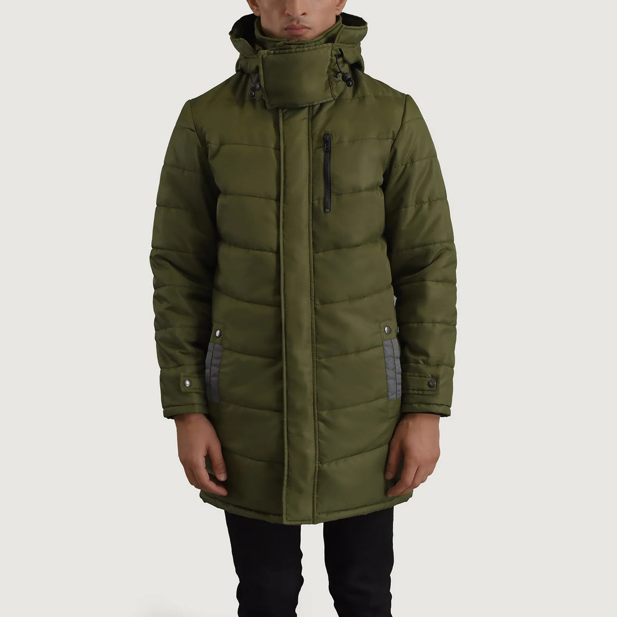 
Vue détaillée of Classic Collar & Zipper With Snap Button Placket Hardware on Moore Vert Hooded Parka pour Homme