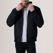 Morrison Noir Canvas Blouson Bomber en Cuir pour Homme For Men in Black Waxed Cotton Canvas - Vue de face &amp; silhouette ajustée | Acheter en ligne