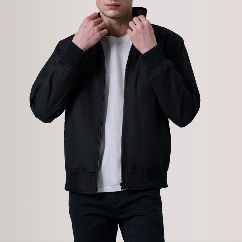 Morrison Noir Canvas Blouson Bomber en Cuir pour Homme