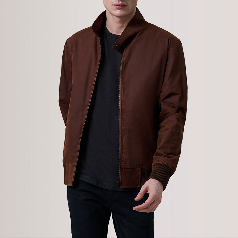 Morrison Marron Canvas Blouson Bomber en Cuir pour Homme