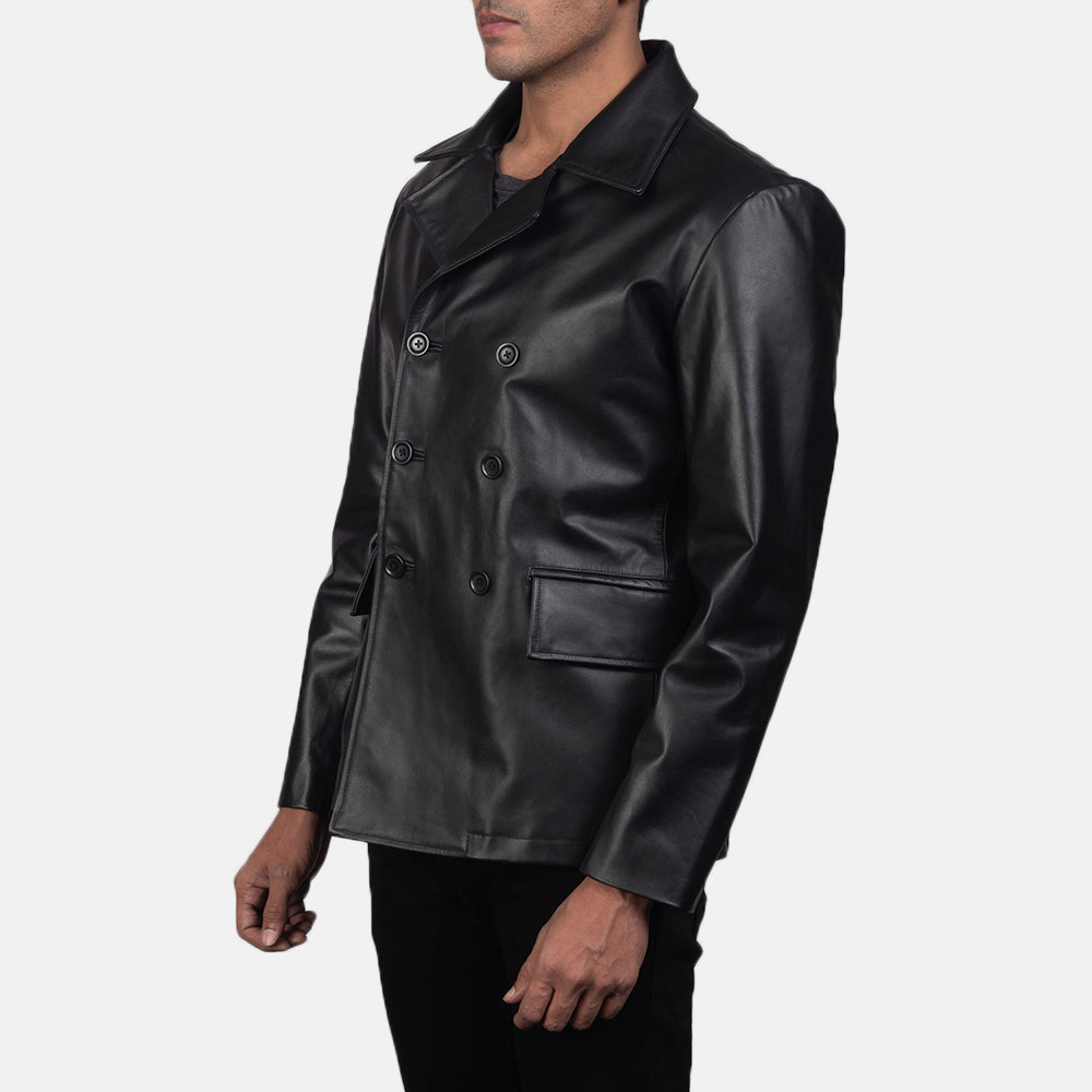 
Black Cowhide leather Blazer - Vue arrière montrant la carrure ajustée et l'ourlet net