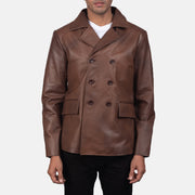 
Mr. Bailey Marron Leather Naval Peacoat pour Homme in Brown Cowhide Leather - Vue de face & silhouette ajustée | Acheter en ligne