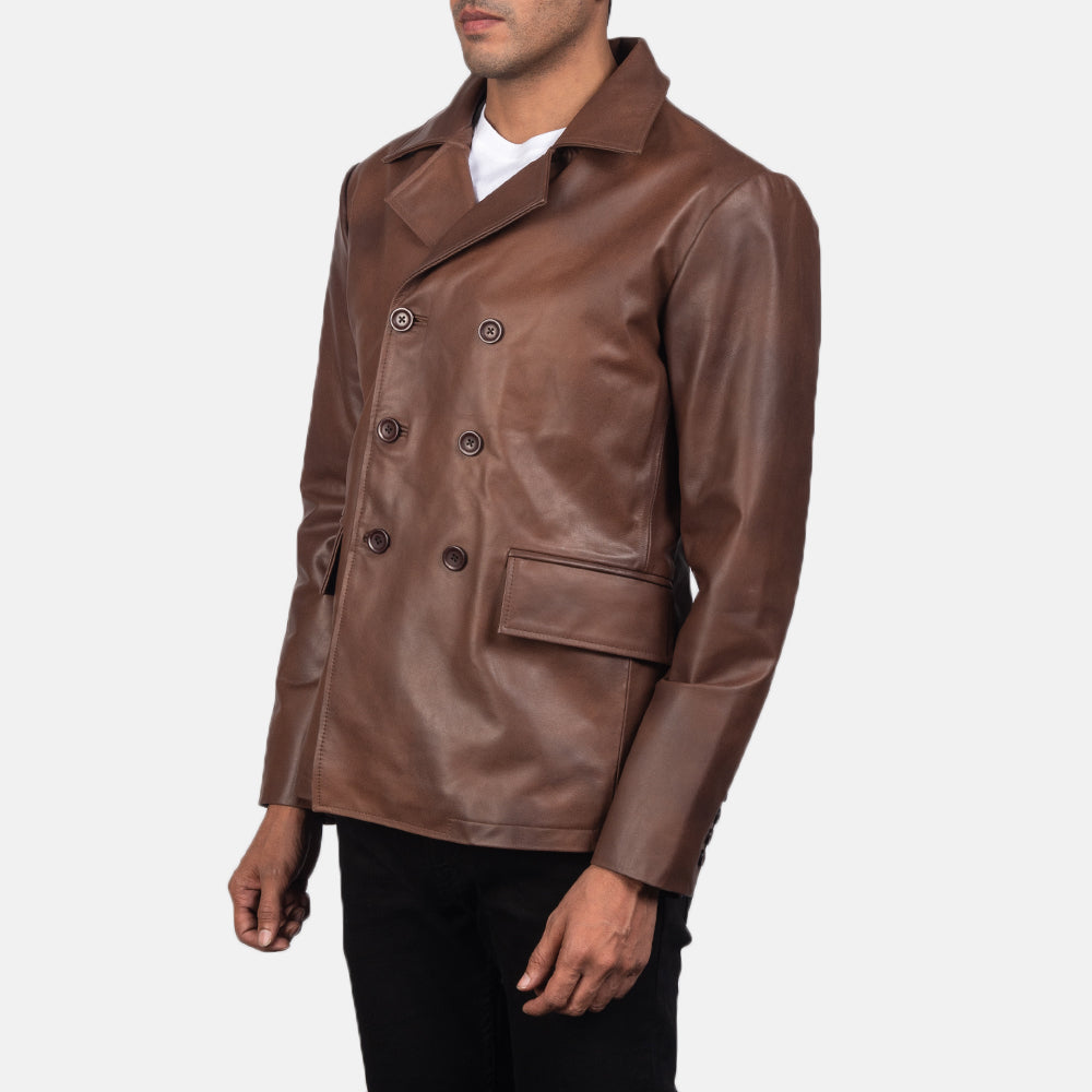
Brown Cowhide leather Blazer - Vue arrière montrant la carrure ajustée et l'ourlet net