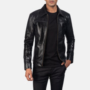 Men's Mystical Black Leather Jacket in Black Cowhide Leather - Vue de face &amp; silhouette ajustée | Acheter en ligne