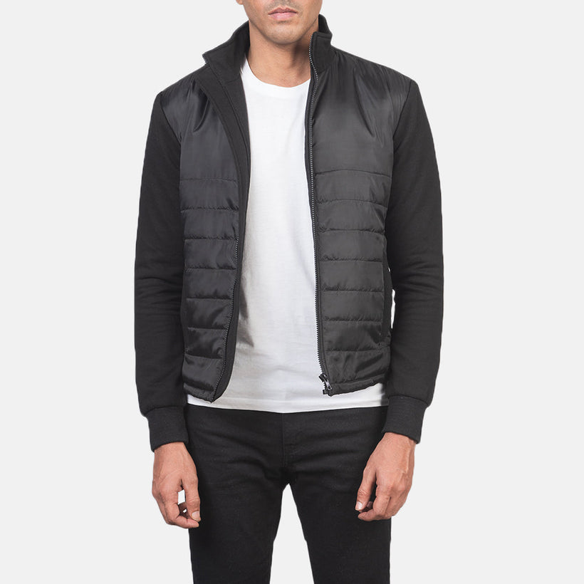 Nashville Matelassé Noir Windbreaker Veste en Cuir pour Homme