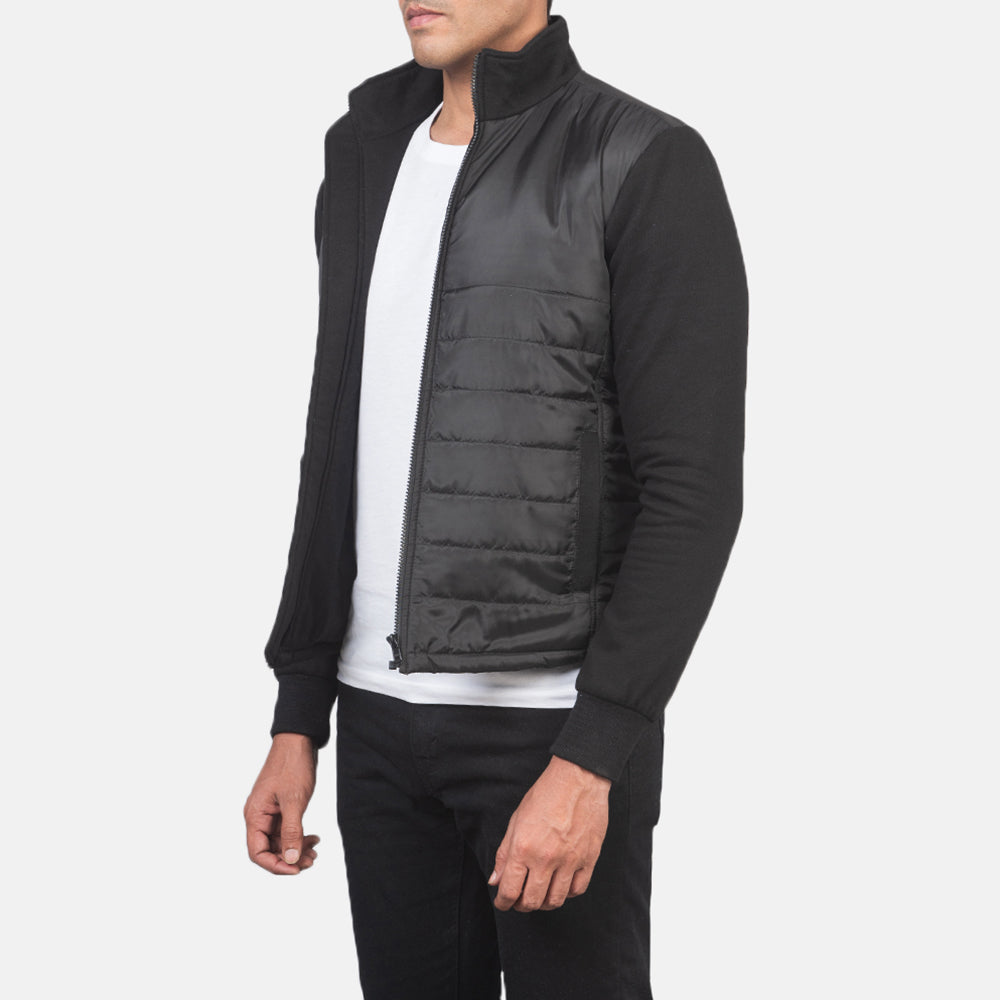 
Black Polyester (Torso) &Amp; Knitted Fabric (Sleeves) Winter Jacket - Vue arrière montrant la carrure ajustée et l'ourlet net