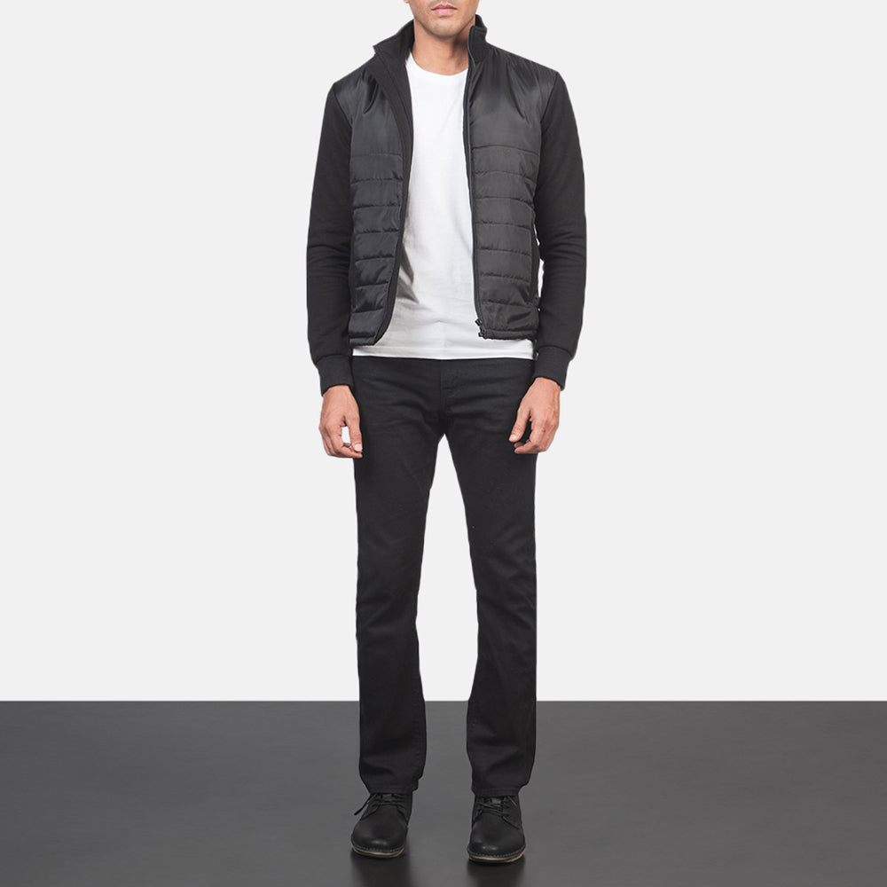 
Nashville Matelassé Noir Windbreaker Veste en Cuir pour Homme - Vue de profil mettant en valeur la coupe de manche ergonomique