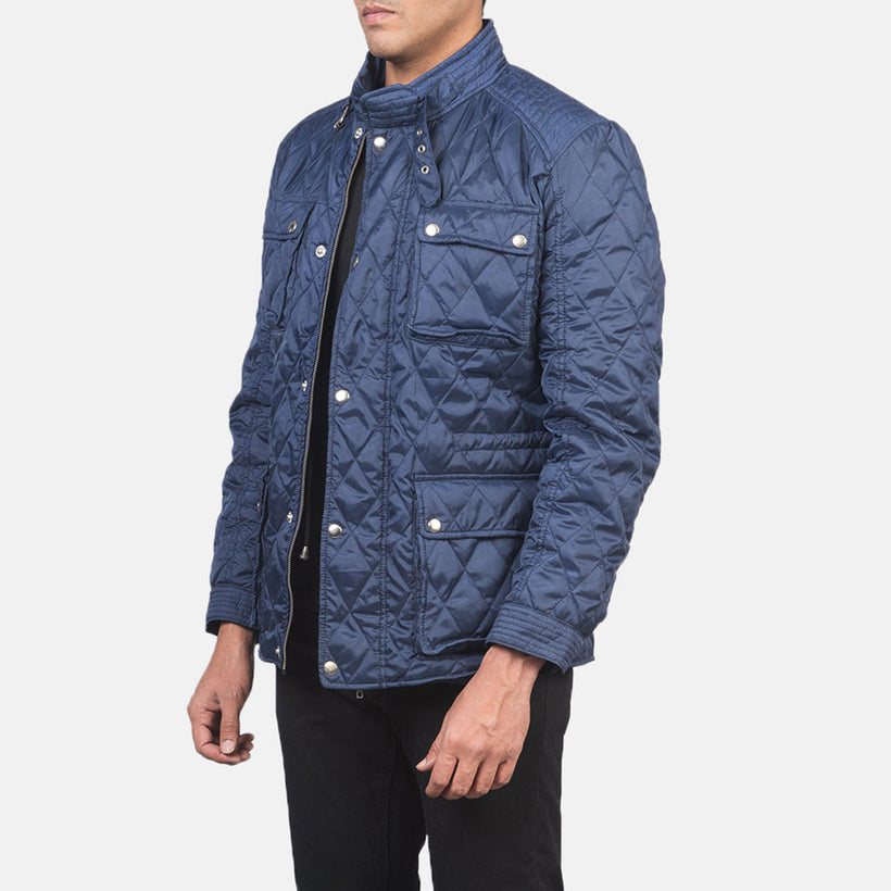 Nelson Matelassé Bleu Windbreaker Veste en Cuir pour Homme
