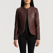 Women's Nexi Quilted Maroon Leather Jacket - Vue de profil avec coupe de manche ergonomique