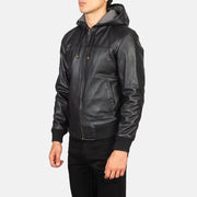 Black Sheepskin Leather Hooded Jacket - Vue de dos avec coupe ajustée aux épaules &amp; ourlet soigné
