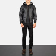 Men's Nintenzo Black Hooded Leather Jacket - Vue de profil avec coupe de manche ergonomique