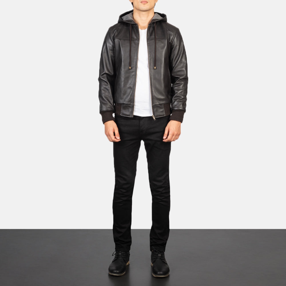 Nintenzo Blouson Bomber en Cuir pour Homme – Vue produit alternative 3