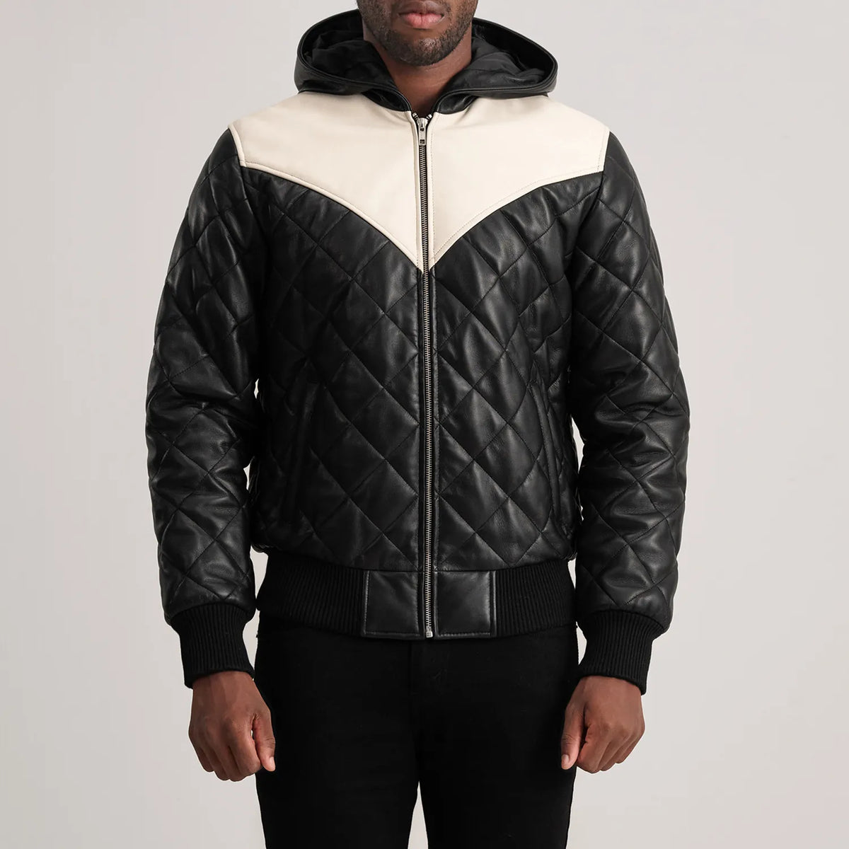 
Vue détaillée of Hooded & Zipper Hardware on Norman Tan Hooded Bomber Leather Puffer Jacket