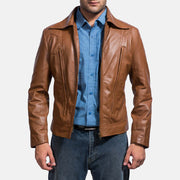 
Old School Marron Veste en Cuir pour Homme in Brown Sheepskin Leather - Vue de face & silhouette ajustée | Acheter en ligne