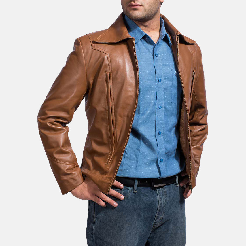 
Old School Marron Veste en Cuir pour Homme - Vue de profil mettant en valeur la coupe de manche ergonomique