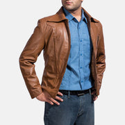 
Old School Marron Veste en Cuir pour Homme - Vue de profil mettant en valeur la coupe de manche ergonomique