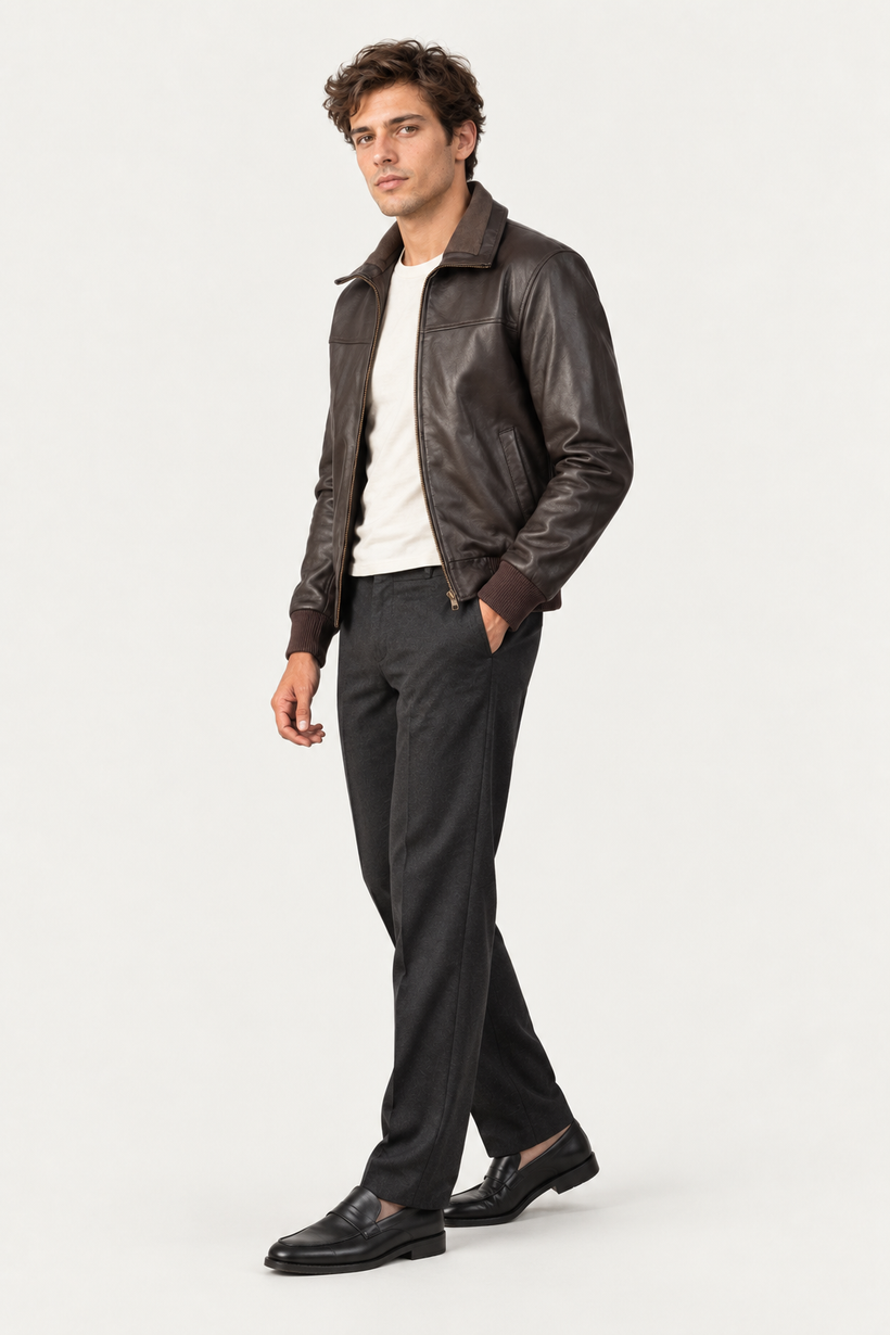 Air Rolf Marron Blouson Bombardier en Cuir pour Homme