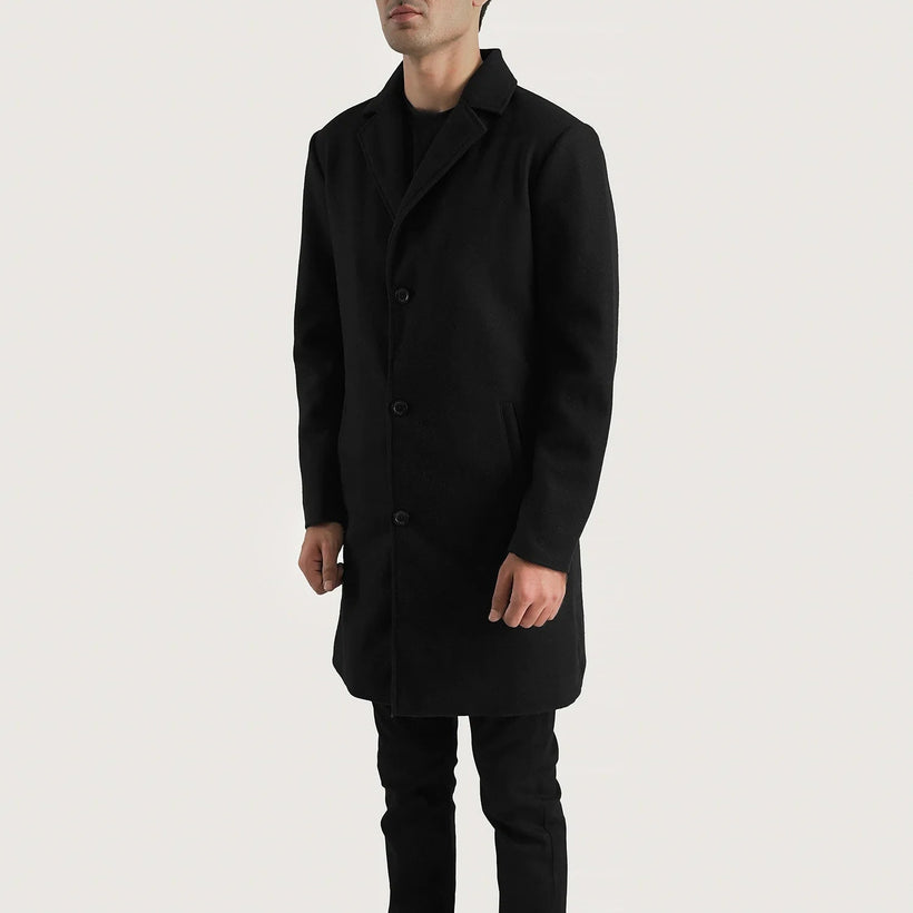 Petrillo Noir Wool Single Breasted Manteau en Cuir pour Homme