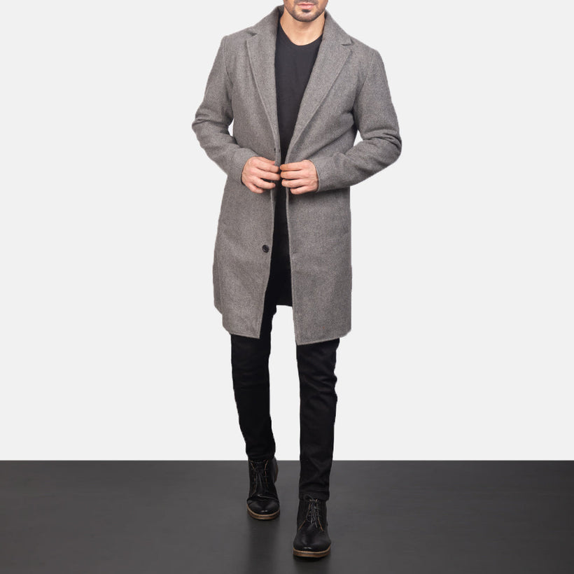 Petrillo Gris Wool Single Breasted Manteau en Cuir pour Homme