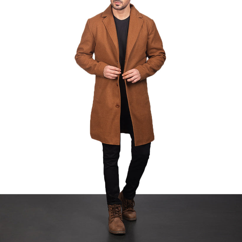 Petrillo Khaki Wool Single Breasted Manteau en Cuir pour Homme