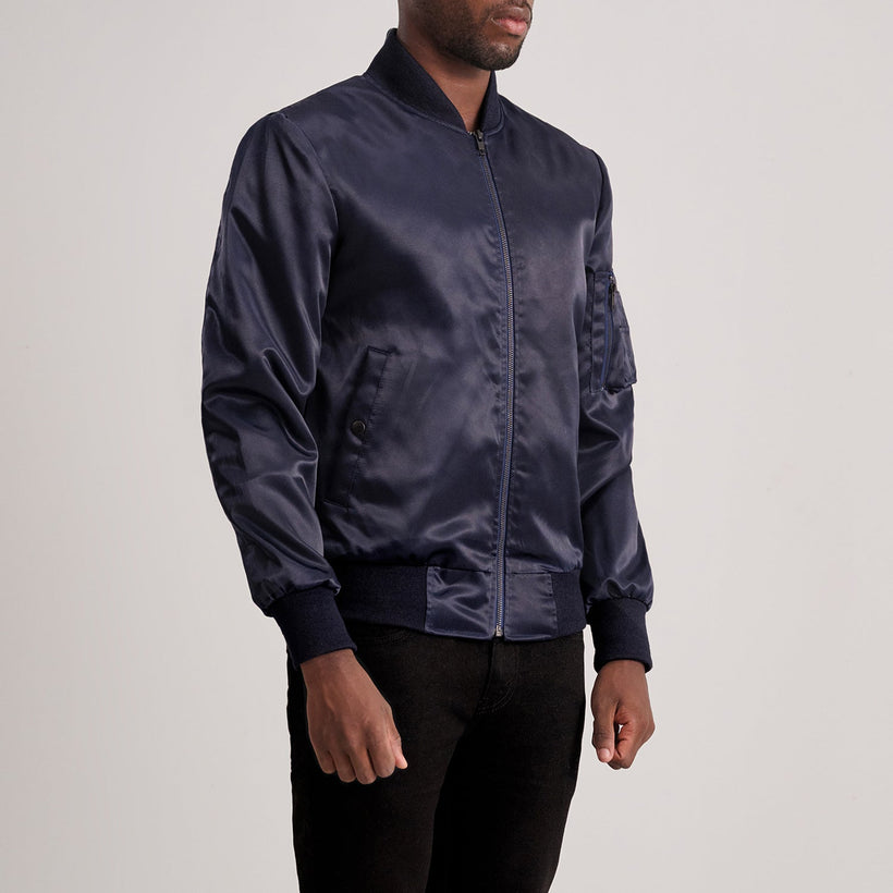 Quinton MA-1 Bleu Blouson Bomber en Cuir pour Homme