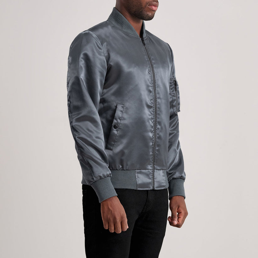 Quinton MA-1 Gris Blouson Bomber en Cuir pour Homme