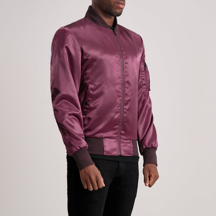 Quinton MA-1 Bordeaux Blouson Bomber en Cuir pour Homme