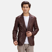 
Radaron Matelassé Bordeaux Blazer en Cuir en Cuir pour Homme in Maroon Sheepskin Leather - Vue de face & silhouette ajustée | Acheter en ligne