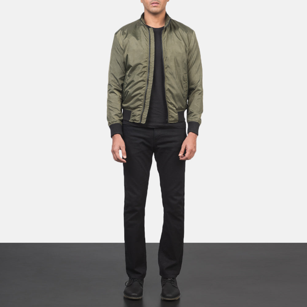 Men's Ramon Vert Blouson Bomber en Cuir pour Homme - Vue de profil avec coupe de manche ergonomique