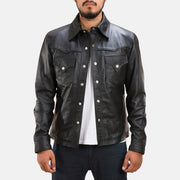 
Ranchson Noir Leather Shirt pour Homme in Black Sheepskin Leather - Vue de face & silhouette ajustée | Acheter en ligne
