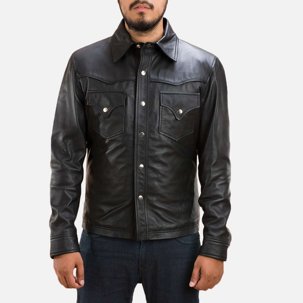 
Black Sheepskin leather Jacket - Vue arrière montrant la carrure ajustée et l'ourlet net