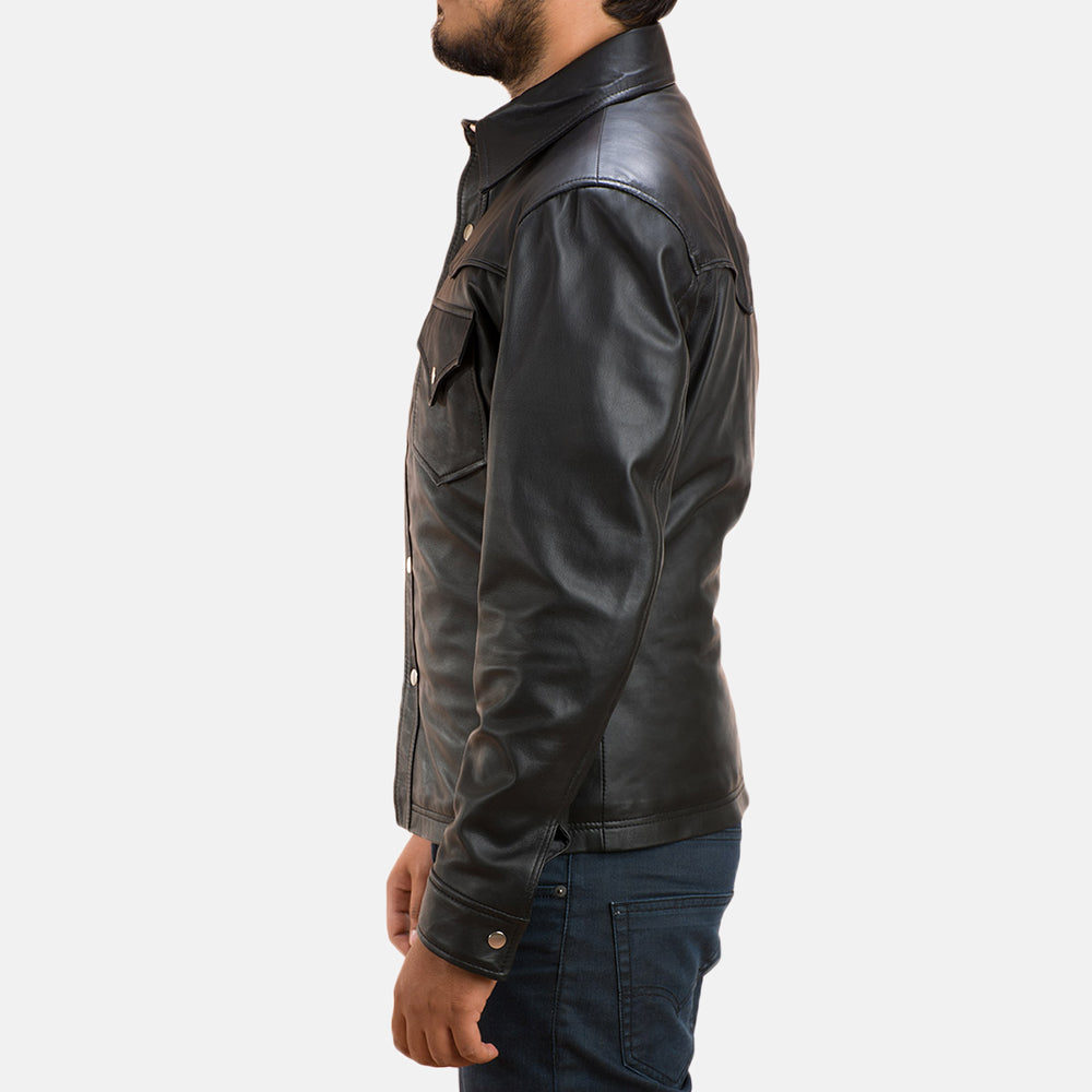 
Vue détaillée of Shirt & Button Hardware on Ranchson Noir Leather Shirt pour Homme
