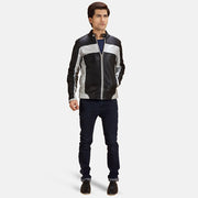 Vue détaillée of Band with snap button &amp; Zipper Hardware on Randolf Silver Noir Veste Motard en Cuir pour Homme