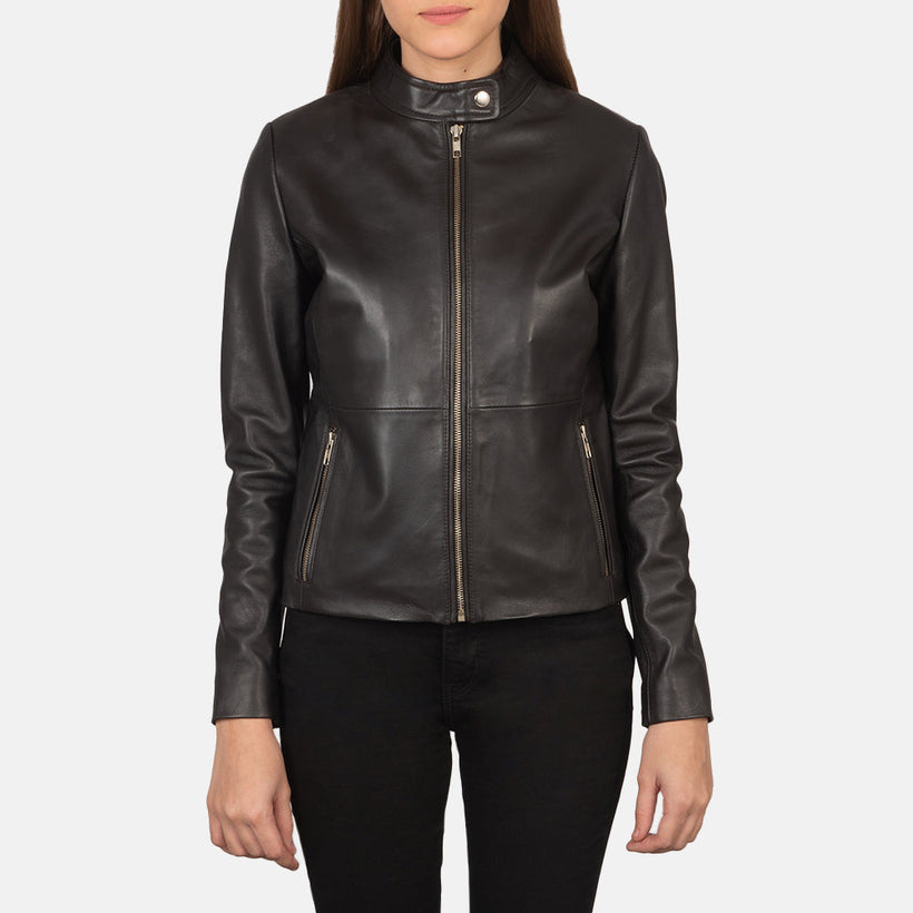 Rave Marron Veste Motard en Cuir pour Femme