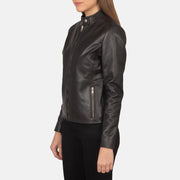 Brown Sheepskin Leather Biker Jacket - Vue de dos avec coupe ajustée aux épaules &amp; ourlet soigné