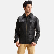 
Raven Noir Veste en Cuir pour Homme in Black Sheepskin Leather - Vue de face & silhouette ajustée | Acheter en ligne