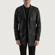 
Ray Cutler Black Leather Blazer in Black Sheepskin Leather - Vue de face & silhouette ajustée | Acheter en ligne