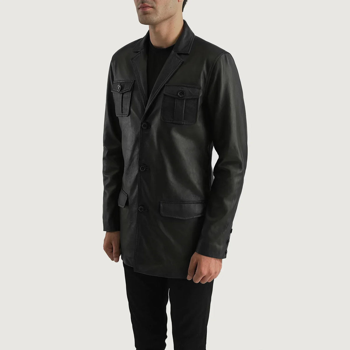 
Black Sheepskin leather Blazer - Vue arrière montrant la carrure ajustée et l'ourlet net