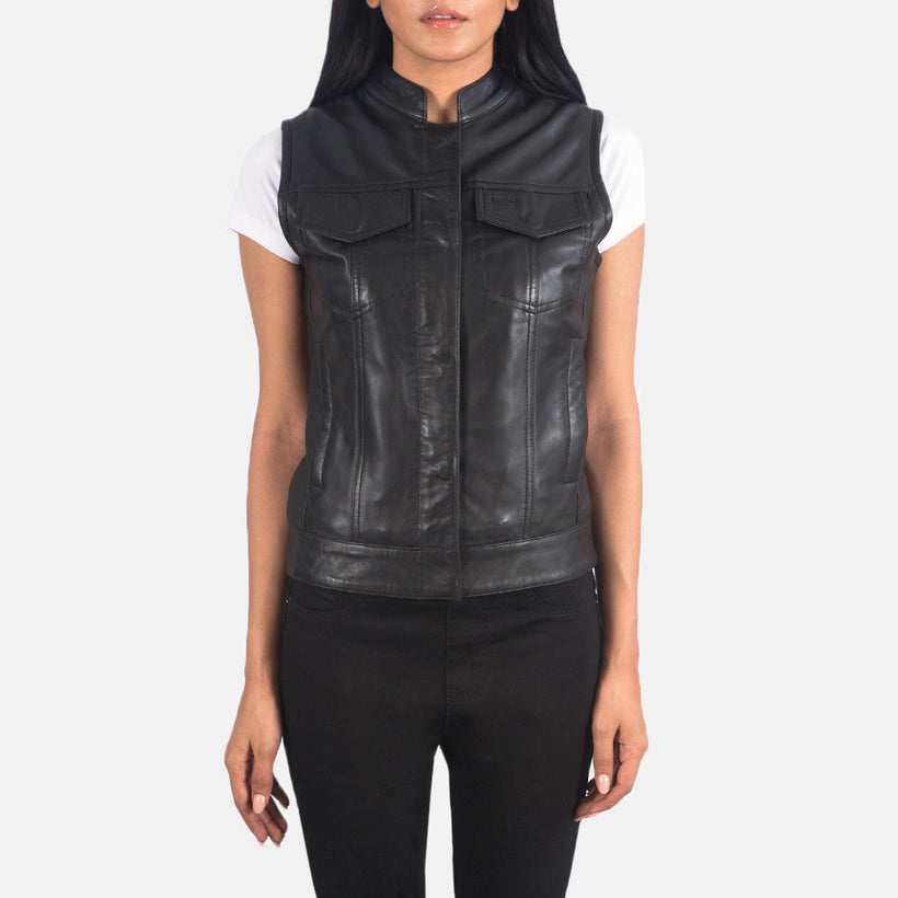 Rayne Moto Noir Gilet en Cuir pour Femme