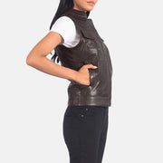 
Brown Sheepskin Leather Biker Jacket - Vue arrière montrant la carrure ajustée et l'ourlet net