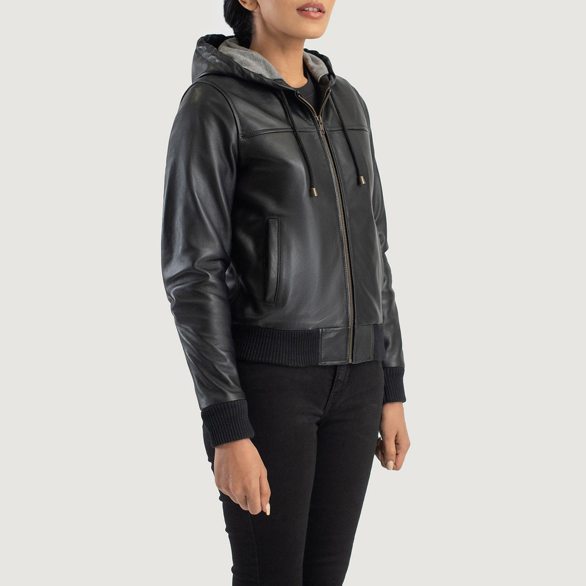 
Rebella Hooded Blouson Bombardier en Cuir pour Femme – alternate product view 2