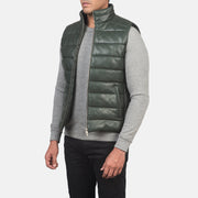 
Green Sheepskin leather Vest - Vue arrière montrant la carrure ajustée et l'ourlet net