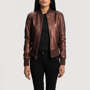 
Maroon Sheepskin Leather Bomber Jacket - Vue arrière montrant la carrure ajustée et l'ourlet net