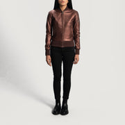 
Vue détaillée of Varsity & Zipper Hardware on Reida Bordeaux Blouson Bombardier en Cuir pour Femme