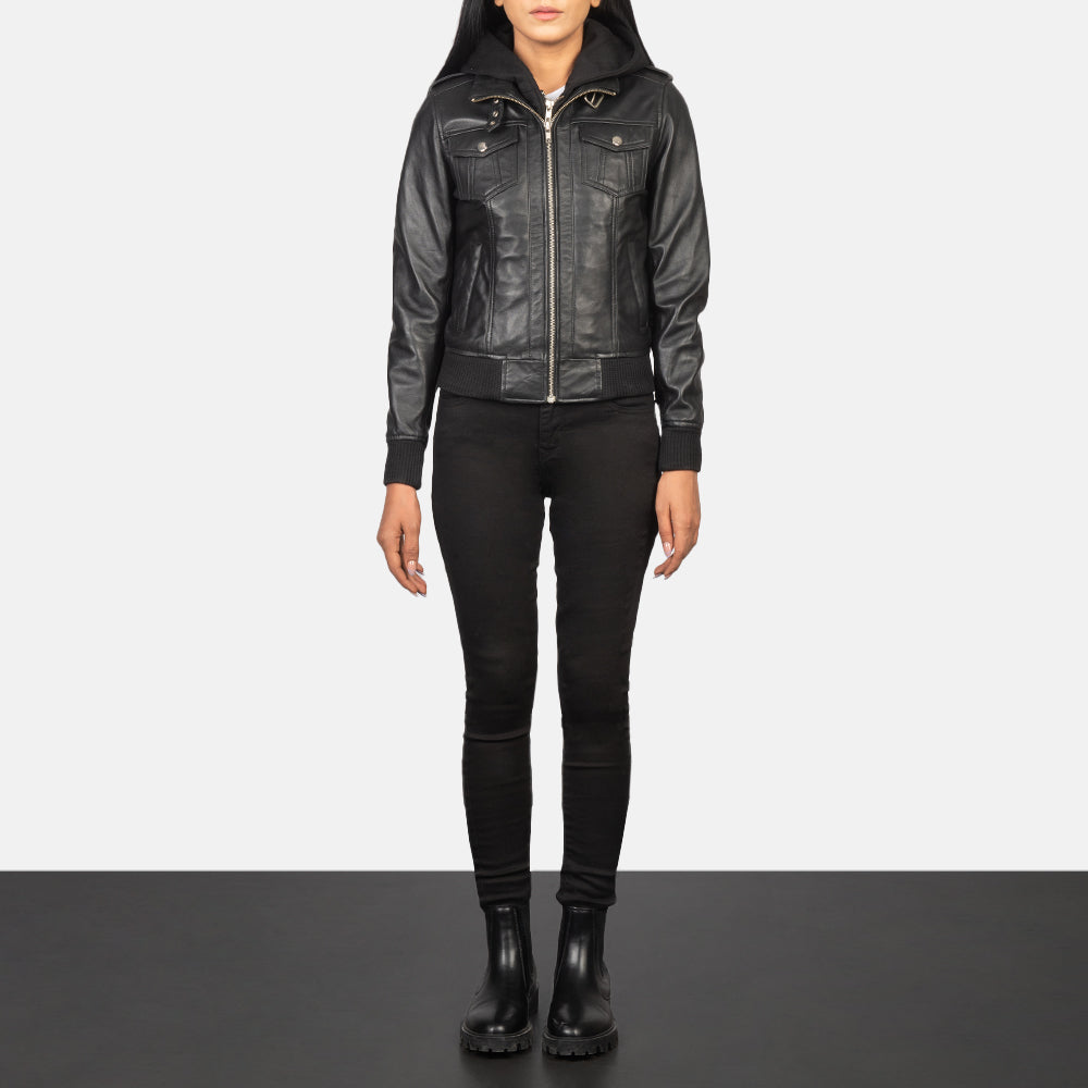
Roslyn Hooded Blouson Bombardier en Cuir pour Femme – alternate product view 3
